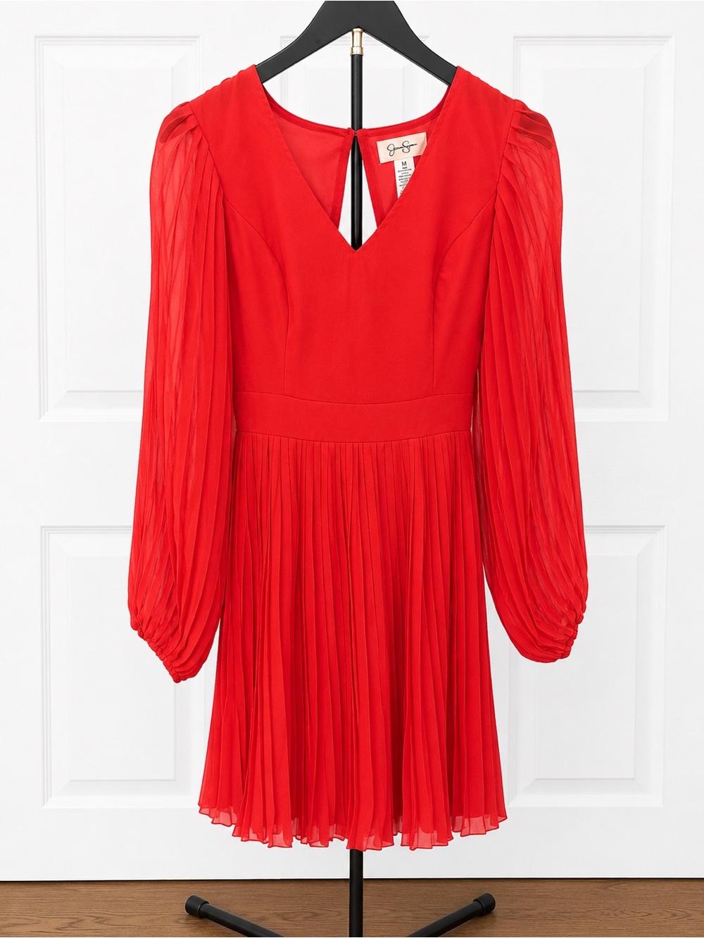 Jessica Simpson Red Pleated-Shoulder V-Neck Dress